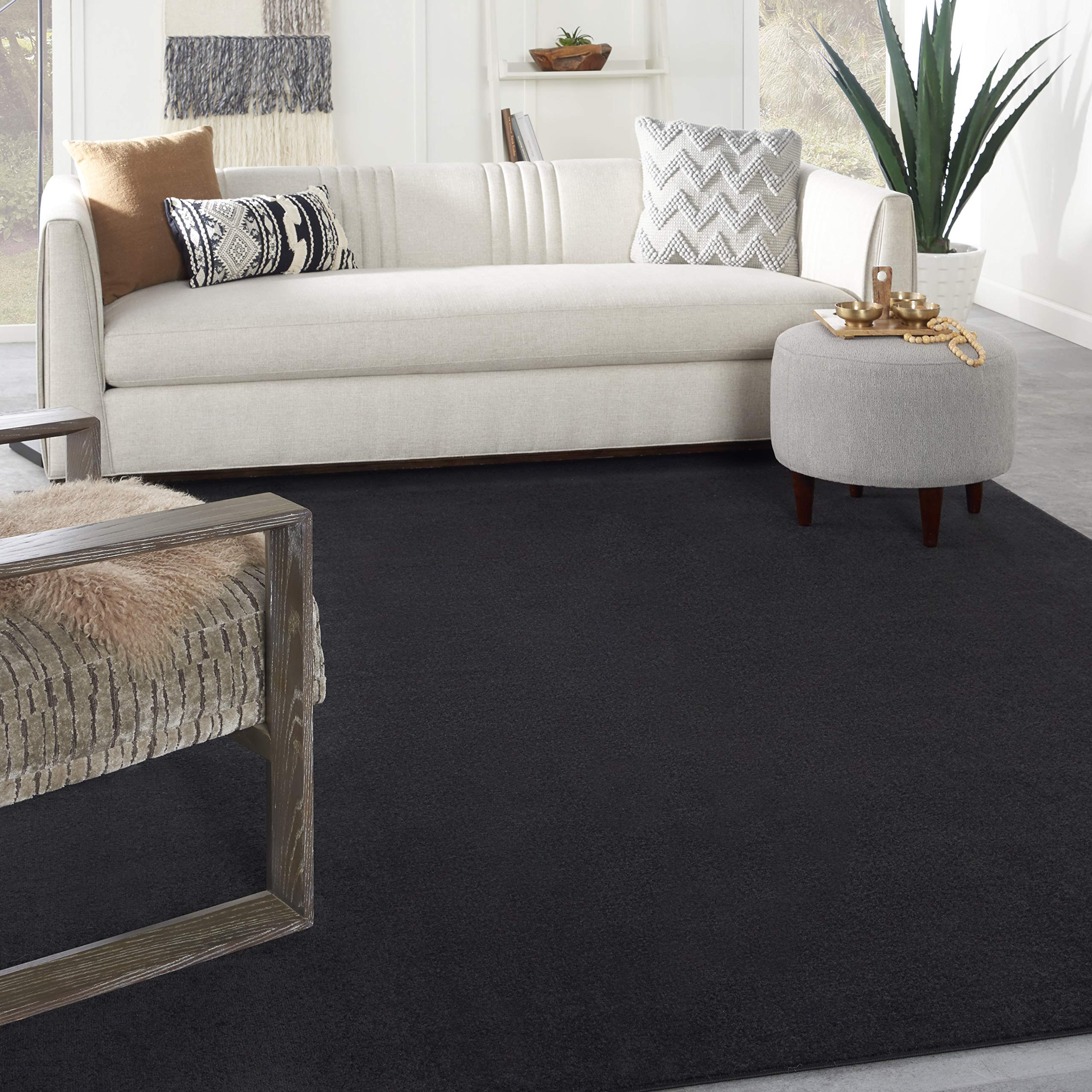 Nourison Essentials Indoor/Outdoor Black 8' X 10' Area Rug, Easy Cleaning, Non Shedding, Bed Room, Living Room, Dining Room, Bac