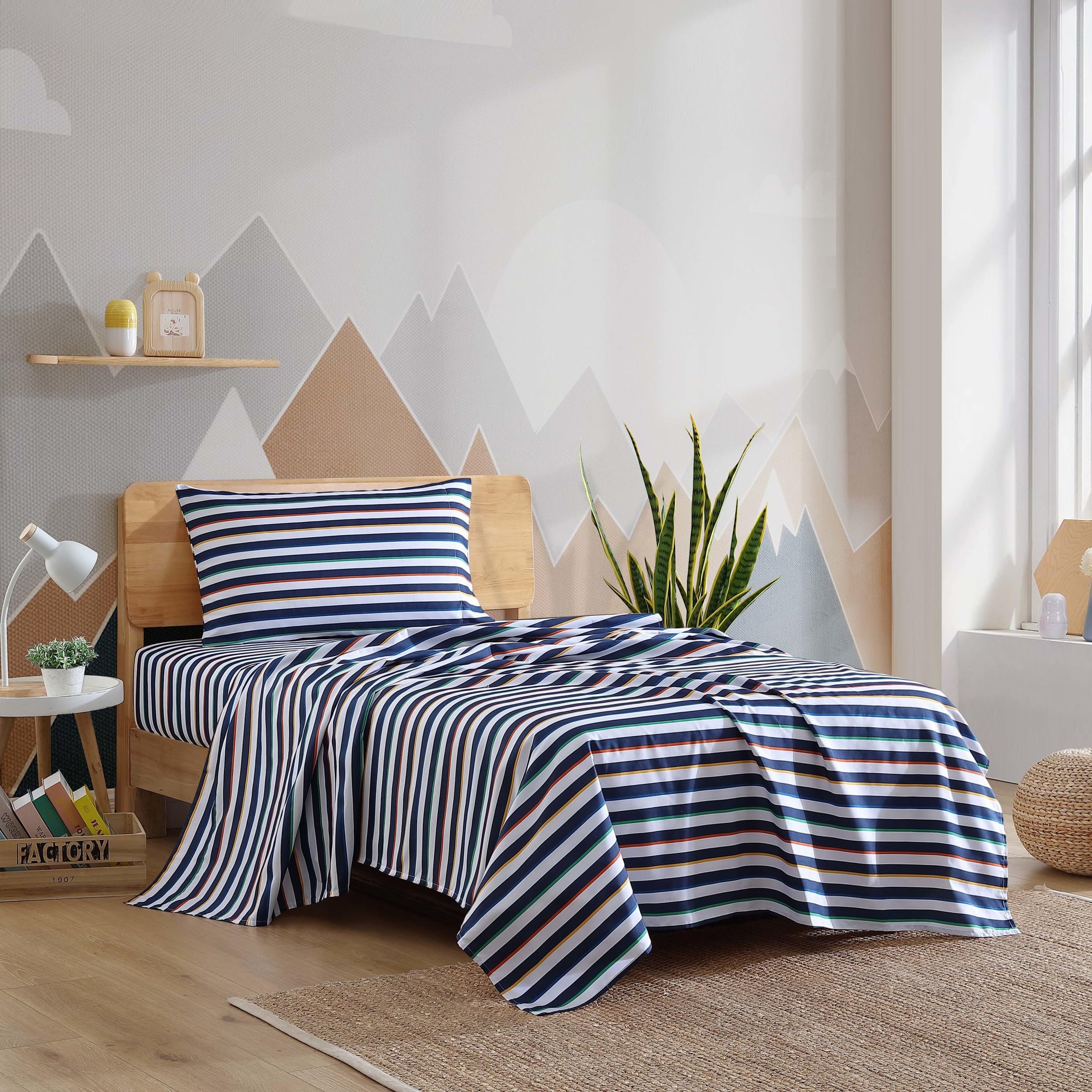 Eddie Bauer Kids - Full Sheets, Stain Resistant Kids Bedding, Ideal For Toddler Bedding Set (Stripes Game Blue, Full)