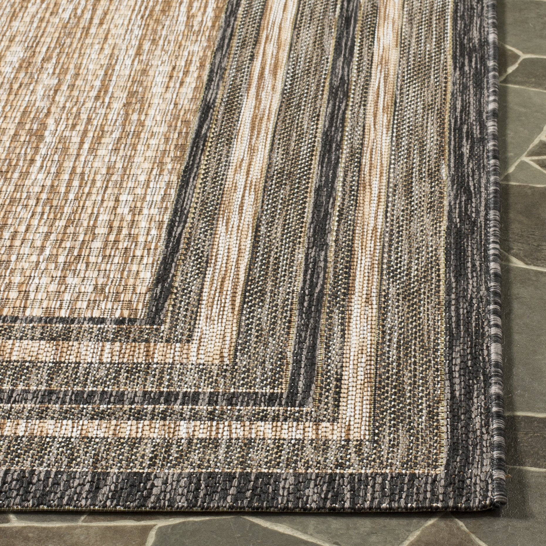 Safavieh Courtyard Collection 2'3' X 6'7' Natural / Black Cy8475 Indoor-Outdoor Waterproof Easy-Cleaning Patio Backyard Mudroom Runner-Rug