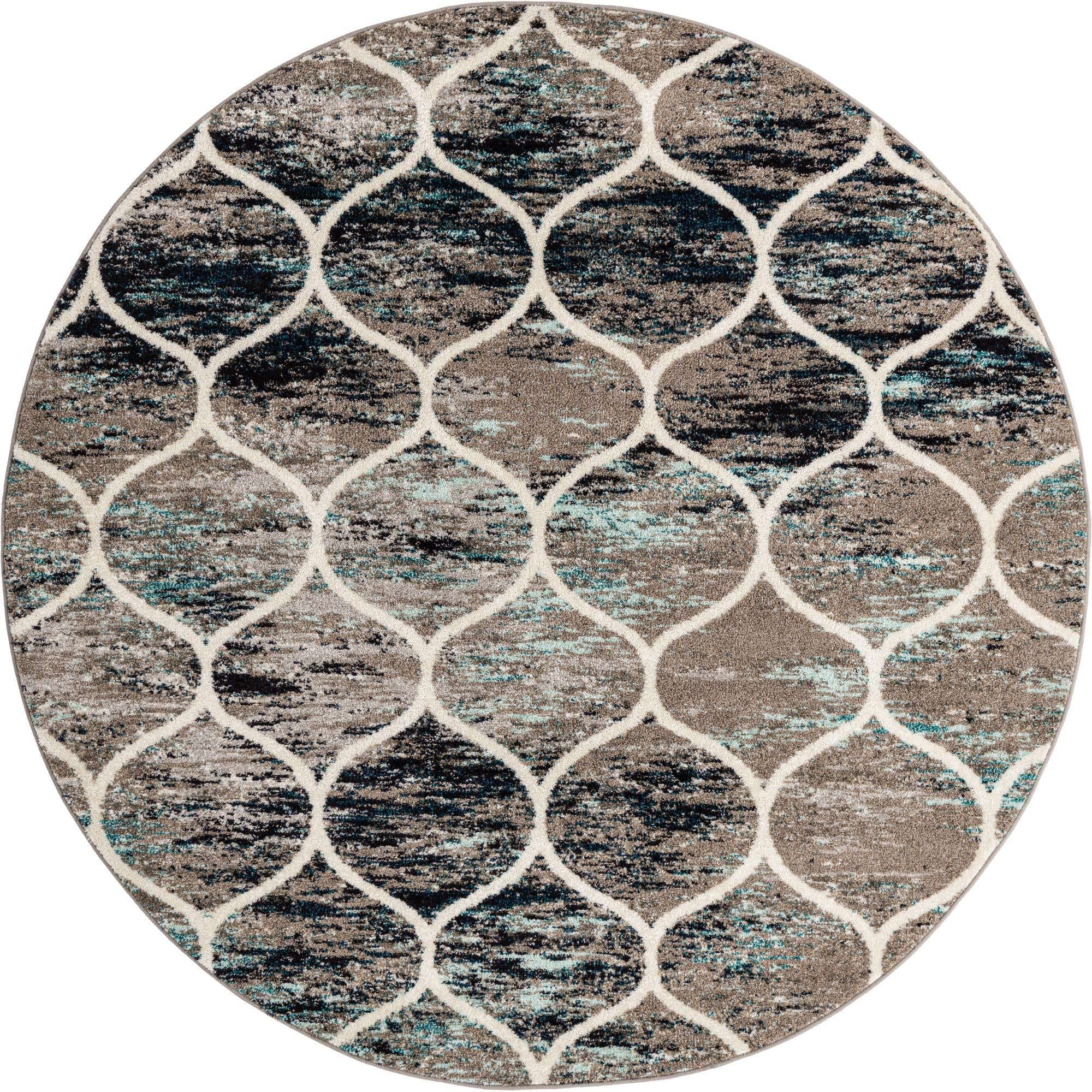Unique Loom Trellis Frieze Collection Area Rug - Rounded (7 Round, Blue Multi/ Ivory)