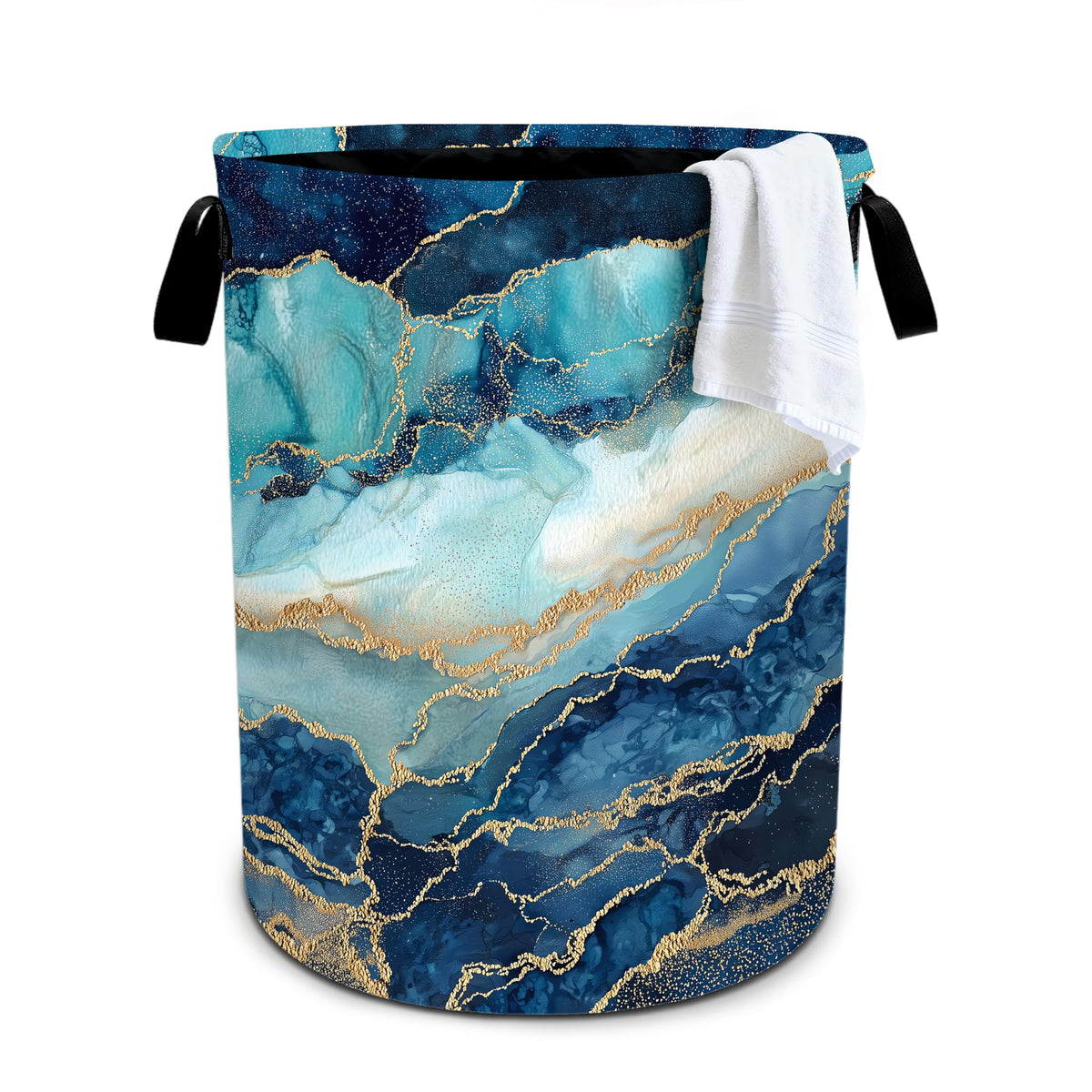 Marble Teal Laundry Basket Storage Bin Foldable Laundry Hamper Clothes Storage Bucket Organizer 19.6x15.7 Inch For Laundry Room/