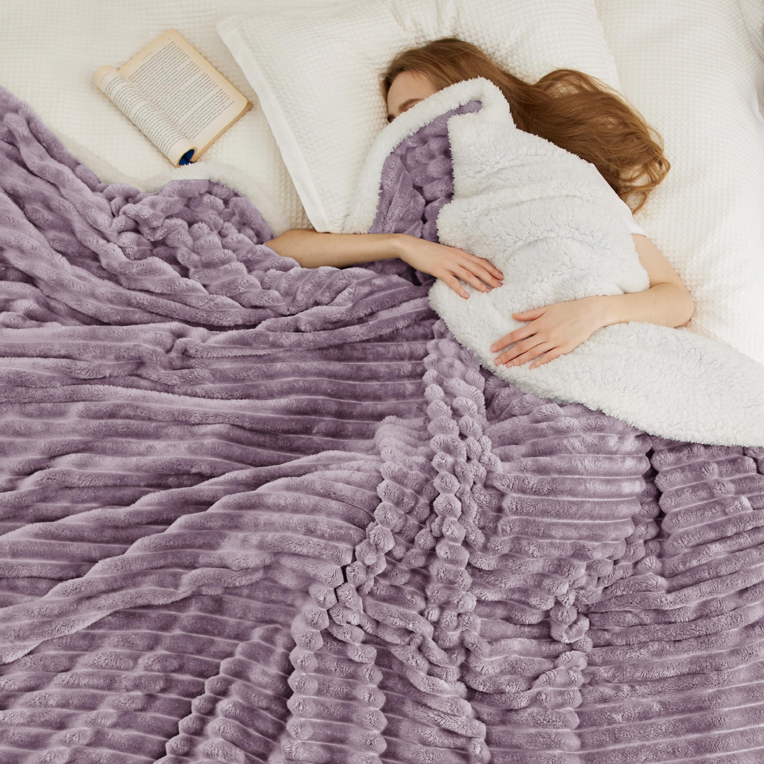 Bedsure Sherpa Blanket King Size For Bed - Super Soft Cozy Plush Fleece Thick Warm Blanket For Winter, Purple, 108X90 Inches