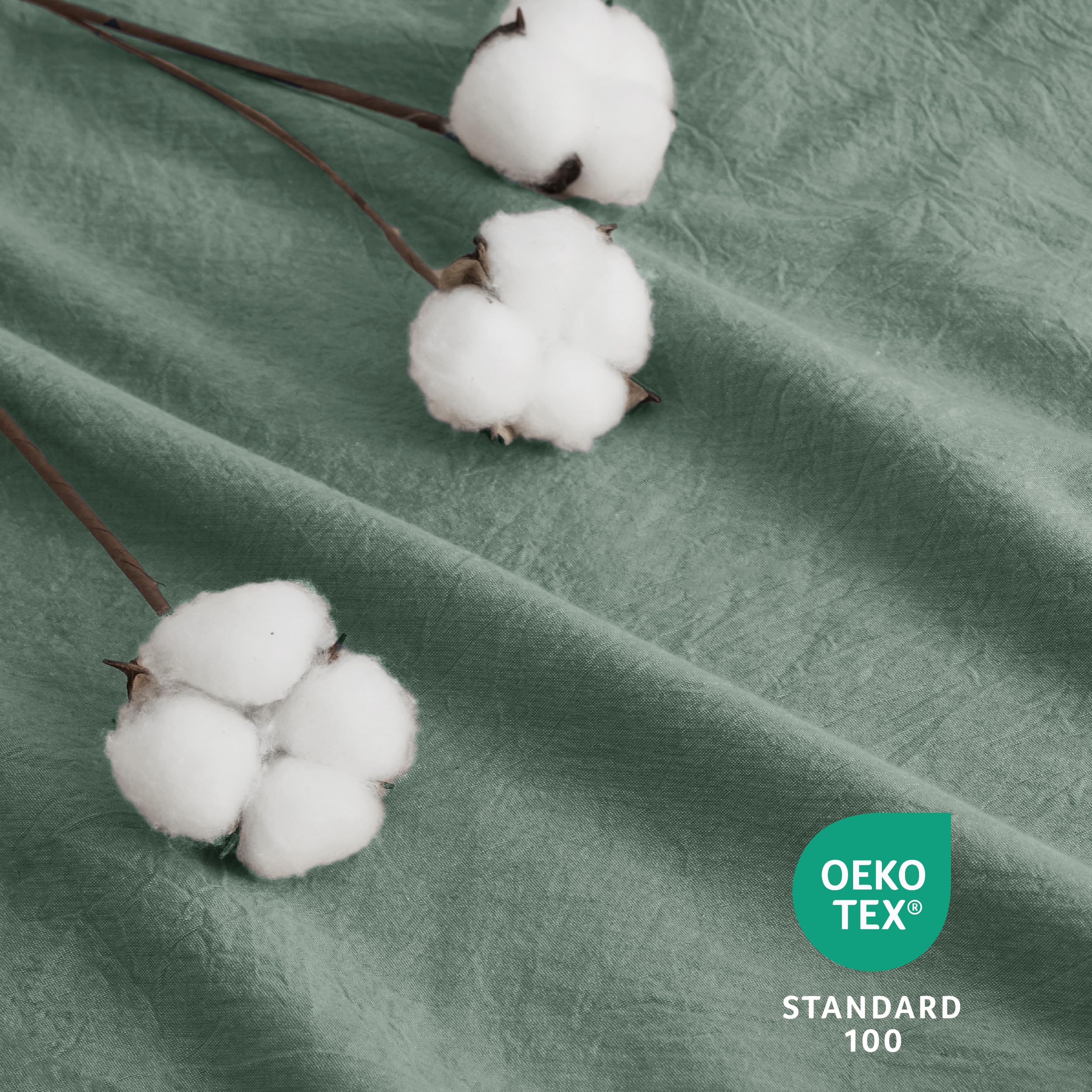 Bedsure 100% Washed Cotton Duvet Cover Queen - Green Minimalist Cotton Duvet Cover Linen Like - 3 Pieces Gentlesoft™ Plain Simple Bedding Set With 2 Pillow Shams (Green, Queen, 90'X90')