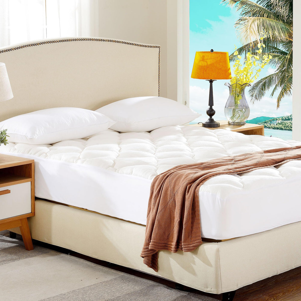 Cheer Collection Rayon Made From Bamboo Mattress Topper - Eco Friendly Pillow Top Mattress Cover, Machine Washable - (Twin)