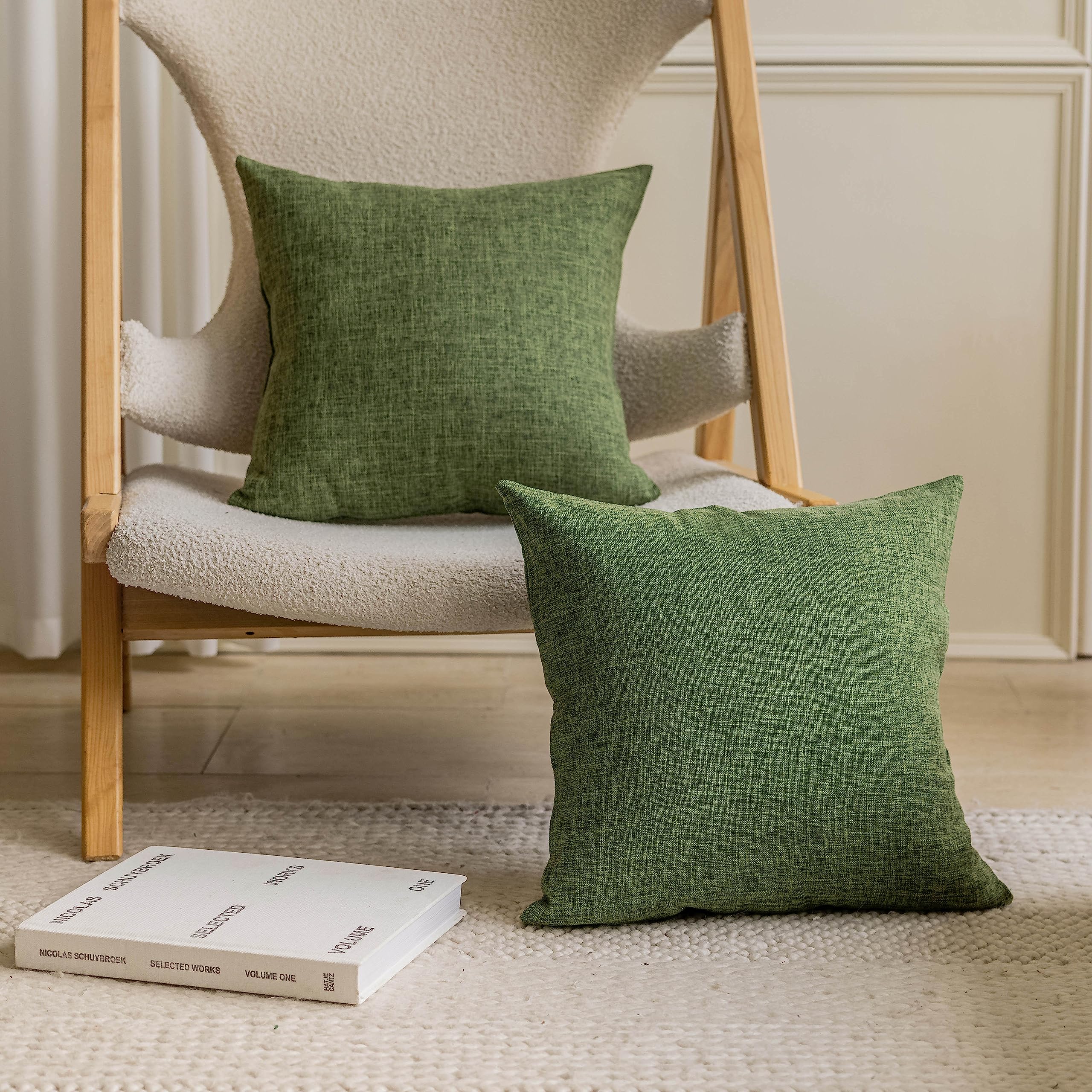 Home Brilliant Green Pillow Covers 18X18 Set Of 2 Lined Linen Throw Pillows For Couch Sofa Bedroom Living Room Decor, 18 X 18 In