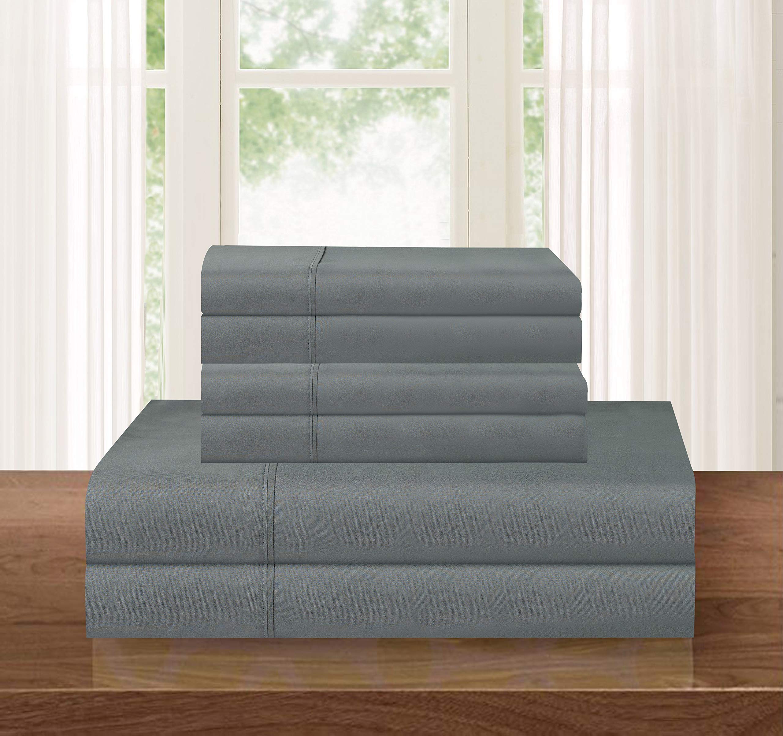 1500 Series Ultra Silky Soft Luxury 4 Pc Sheet Set, Deep Pocket Up To 16' - Wrinkle Resistant - All Size And Colors , Full Gray