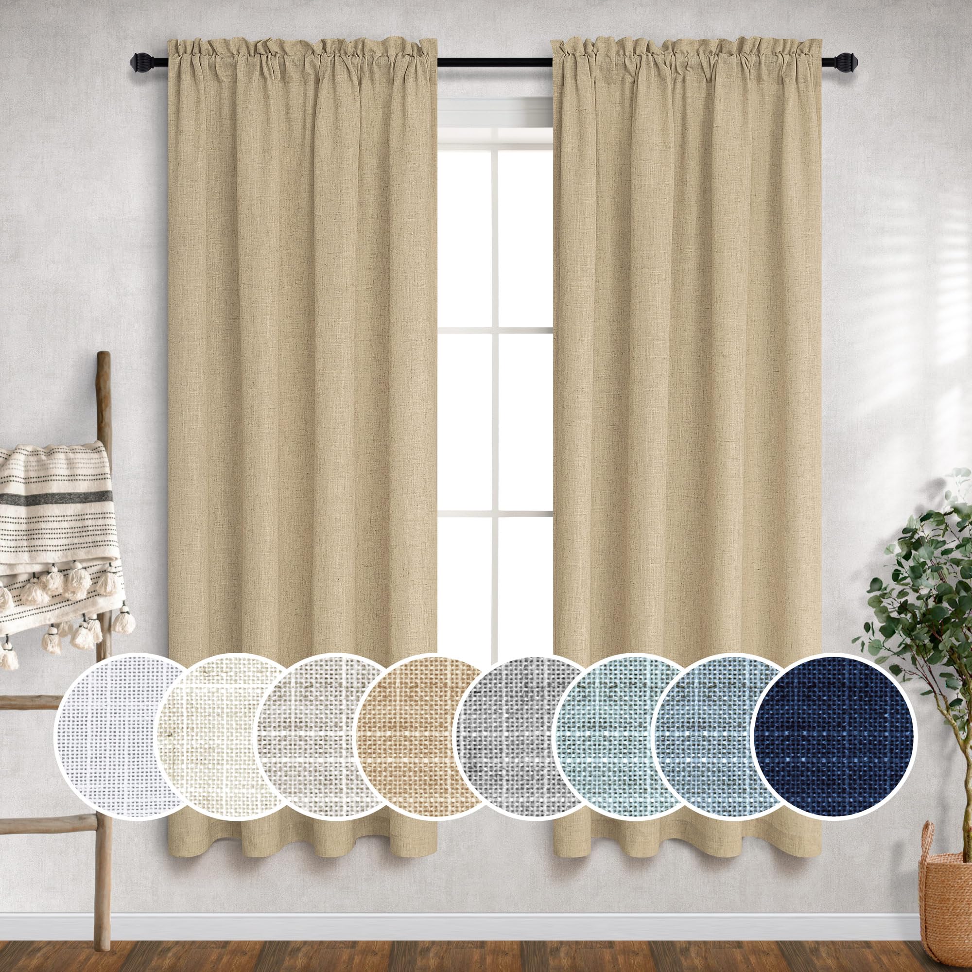 Tan Beige Curtains 63 Inch Length For Boys Bedroom 2 Panels Set Rod Pocket Burlap Linen Semi Sheer Jute Barley Taupe Color Light Brown Curtain For Dining Room Nursery Office Farmhouse Decor 52X63 Long