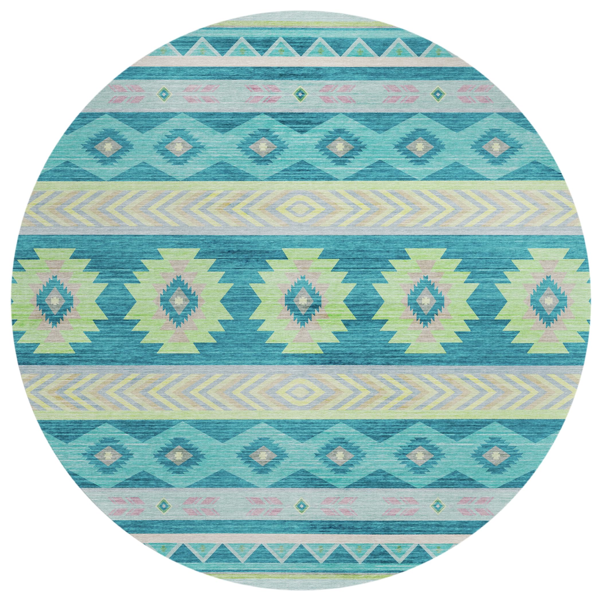 Addison Rugs Sonora Aso33 Blue 8' X 8' Indoor Outdoor Round Rug, Easy Clean, Machine Washable, Non Shedding, Bedroom, Living Room, Dining Room, Kitchen, Patio Rug