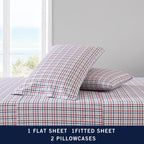 Nautica - King Sheet Set, Cotton Percale Bedding Set, Crisp & Cool, Lightweight & Breathable (Boating Tattersall Red, King)