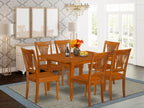 East West Furniture MLPL7-SBR-W 7 Piece Kitchen Table & Chairs Set Consist of a Rectangle Dining Room Table with Butterfly Leaf and 6 Solid Wood Seat Chairs, 36x54 Inch, Saddle Brown