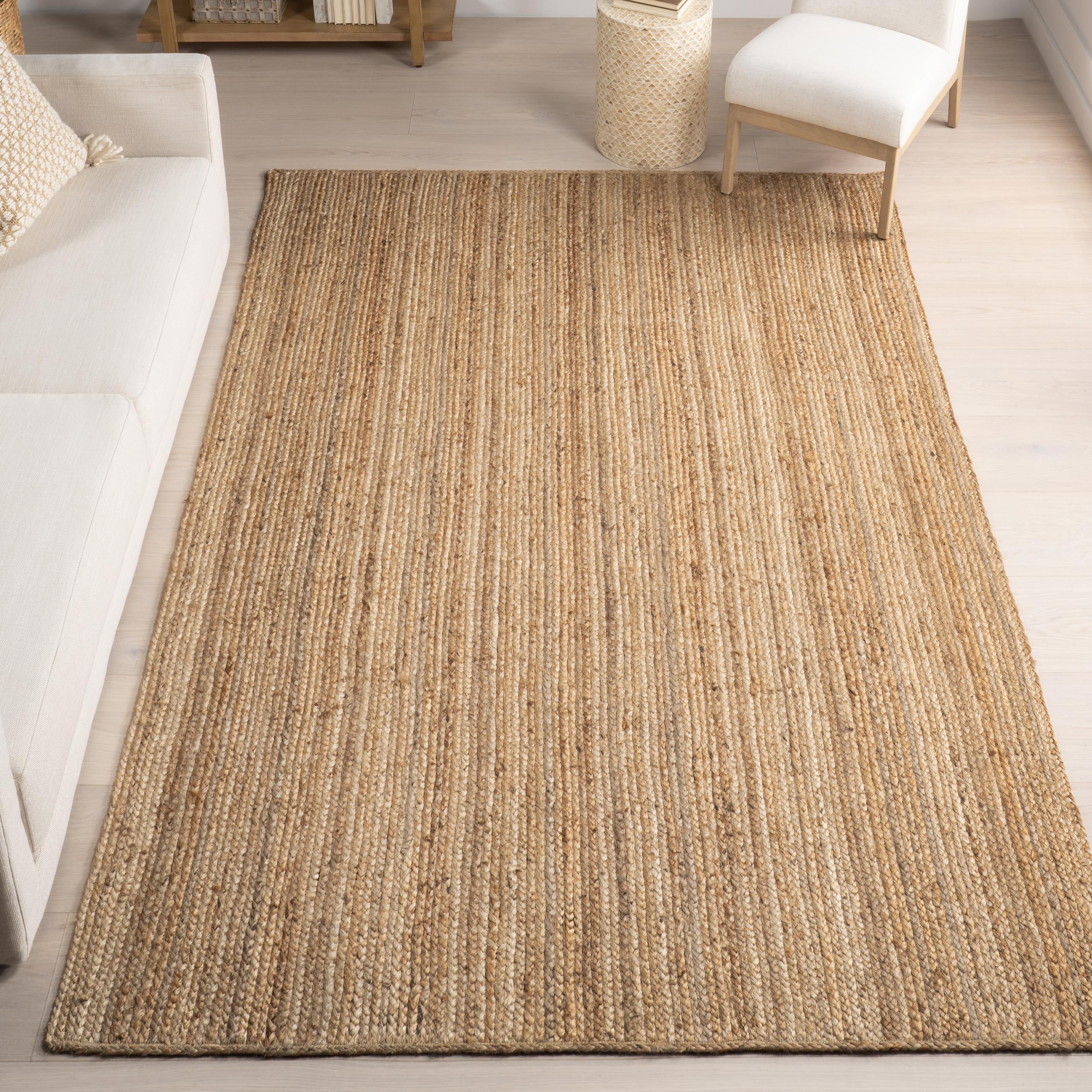 nuLOOM 4 Square Rigo Jute Hand Woven Area Rug, Natural, Solid Farmhouse Design, Natural Fiber, For Bedroom, Living Room, Dining 
