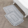 Laura Ashley Crochet Cotton 17x24/21x34 in. 2-Piece Bath Rug Set, Light Grey