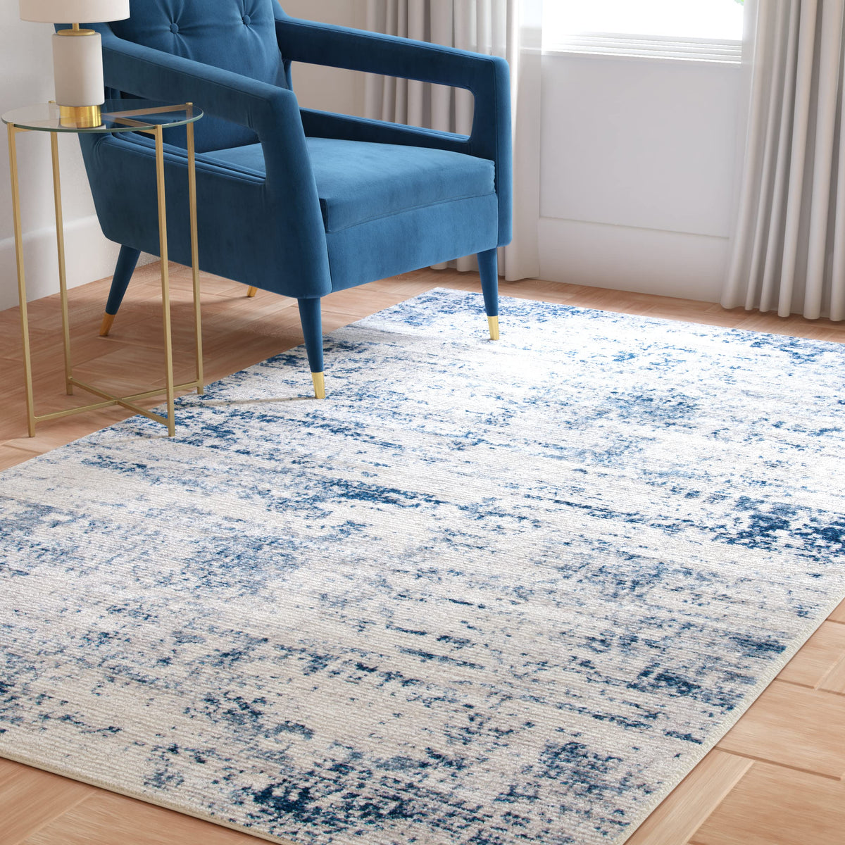 Safavieh Amelia Collection Area Rug - 3' Square, Ivory & Navy, Modern Abstract Design, Non-Shedding & Easy Care, Ideal for High 