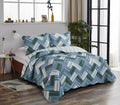 Brilliant Sunshine Teal Herringbone Patchwork, 3-Piece Quilt Set With 2 Shams, Reversible Bedspread, Soft Lightweight Coverlet, All-Season, Full/Queen, Teal