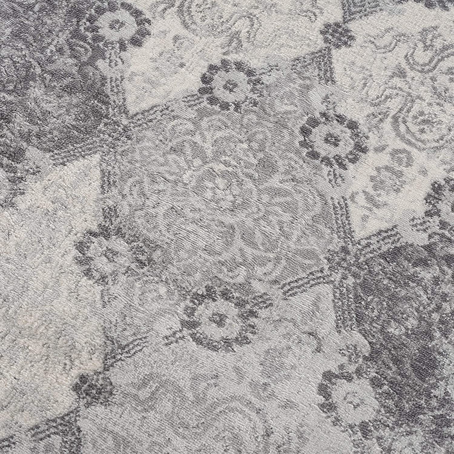 HomeRoots Grey 100% Polypropylene 2’ x 5’ Gray Distressed Trellis Pattern Area Rug