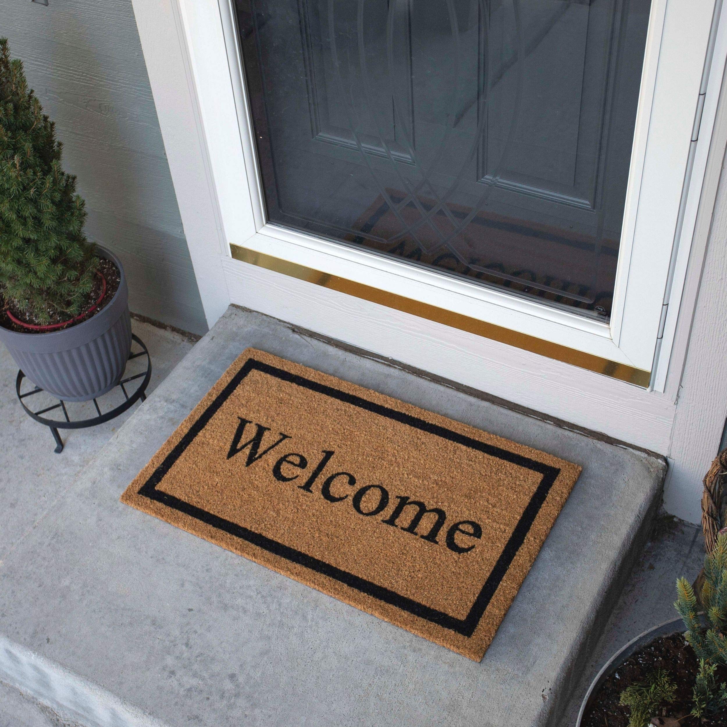 Birdrock Home Welcome Coir Doormat - Vinyl Backed, Waterproof, Dirt Trapper, Heavy Duty, For Indoor/Outdoor Entry, Porch, Garage, Black Border, Natural Fade, Mud Catching, House, 18 X 30 Inch