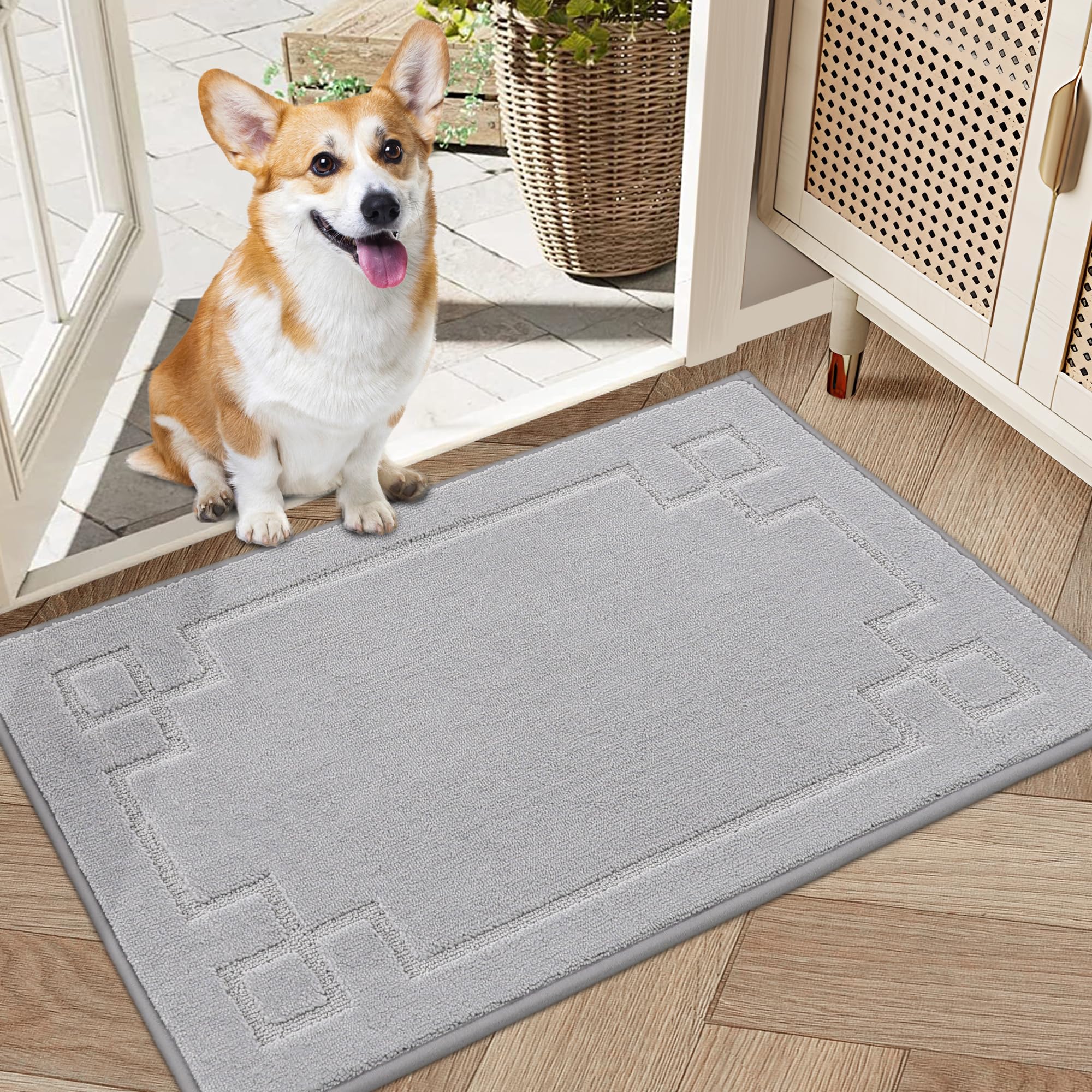 Beqhause Door-Mat Dirt Trapper Entrance Mat Non-Slip Low-Profile Absorbent Welcome Mat Washable Front Dog Door Mat For Muddy Paw