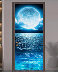 FLFK Door Sticker - Door Mural Peel and Stick, Removable Self-Adhesive Ocean Moon Wallpaper for Home Decor, 30.3 W x 78.7 L, Set
