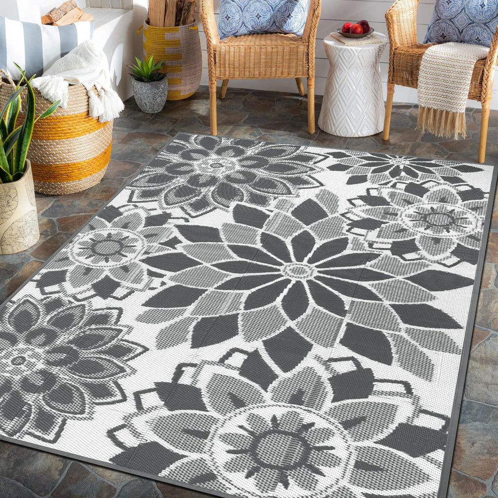 Lokhom Outdoor Rug For Patio, 9'X 12' Reversible Plastic Straw Area Rugs Mat, Waterproof Mat For Camper Indoor Outdoor Carpet Fo