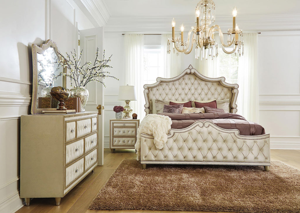 Coaster Antonella California King Bed 4-Piece Set, Ivory/Camel