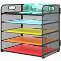 Letter Tray Paper Organizer 5-Tier Desk Organizer File Organizer Paper Holder With Handle, Metal Desktop Document Shelf Tray Off