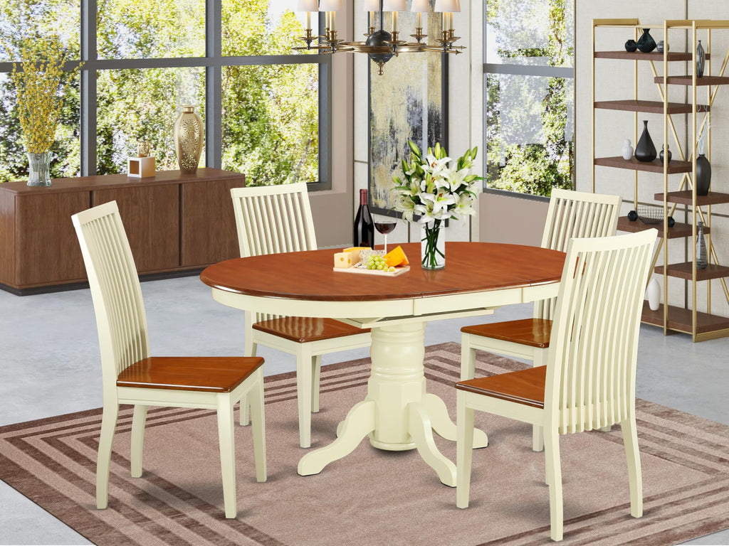 East West Furniture Keip5-Bmk-W 5 Piece Dining Room Furniture Set Includes An Oval Kitchen Table With Butterfly Leaf And 4 Dining Chairs, 42X60 Inch, Buttermilk & Cherry