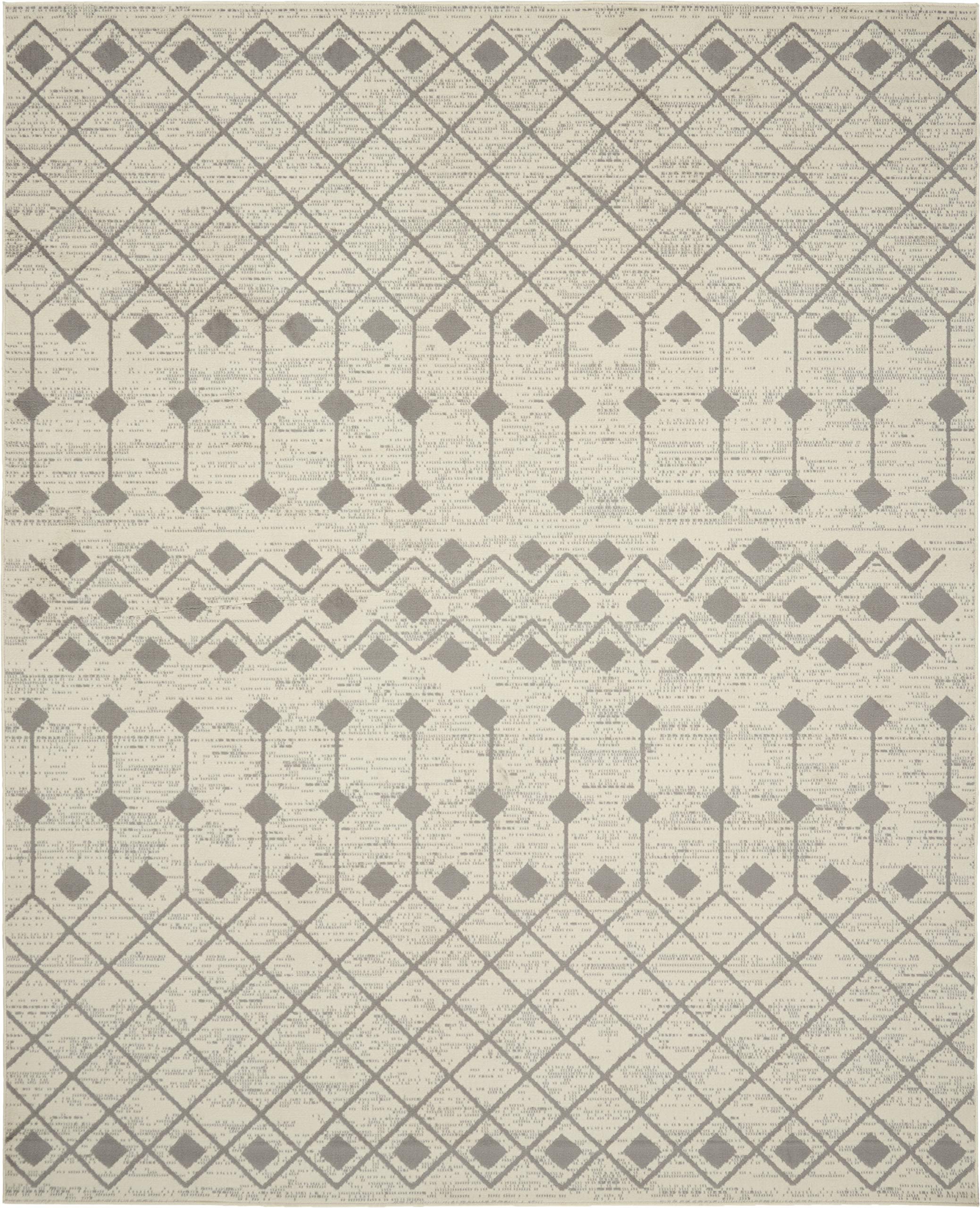 Nourison Grafix Moroccan Ivory/Grey 8'6' X 12' Area Rug, Easy Cleaning, Non Shedding, Bed Room, Living Room, Dining Room, Kitch