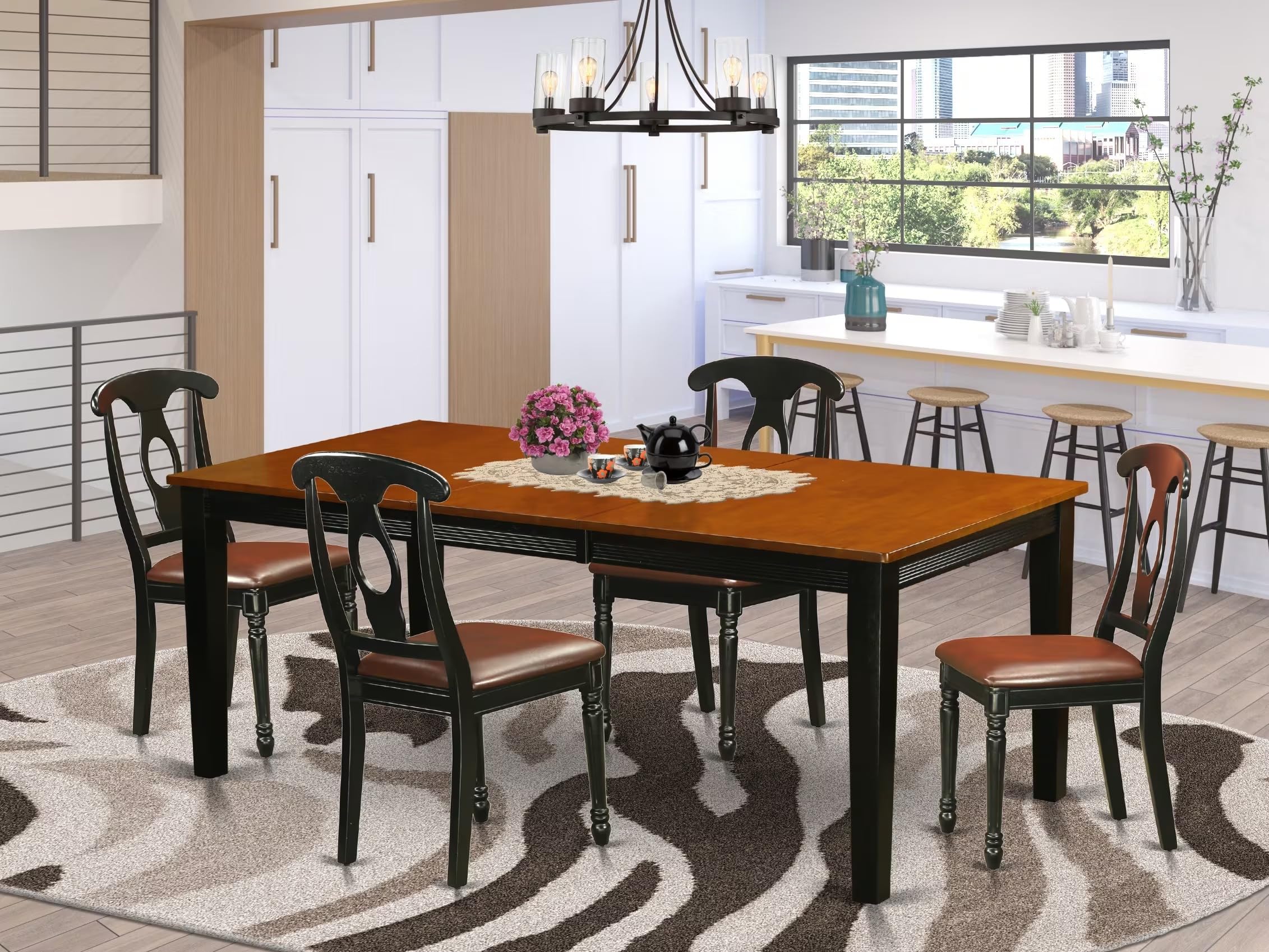 East West Furniture QUKE5-BCH-LC 5 Piece Dinette Set for 4 Includes a Rectangle Dining Room Table with Butterfly Leaf and 4 Faux Leather Kitchen Dining Chairs, 40x78 Inch, Black & Cherry