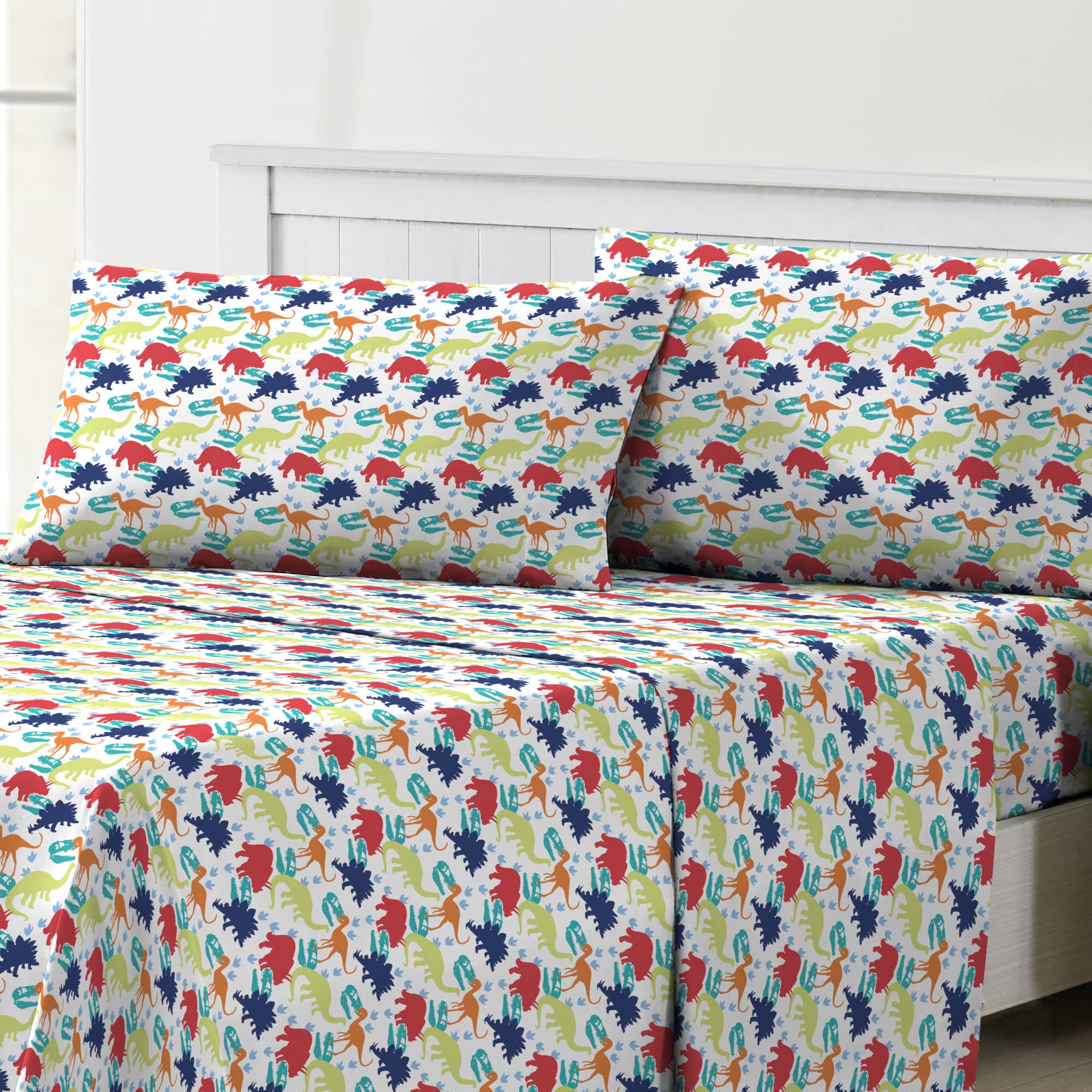dream FACTORY Kids Sheet Set Lightweight Microfiber Bed Sheets Super Soft Easy Wash Cozy Bedding 10    Pocket - Twin, Blue Shark