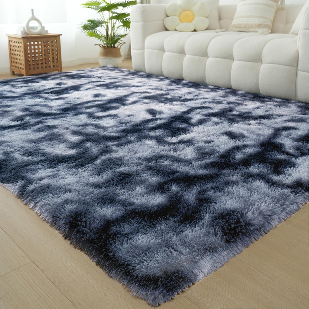 Fluffy Area Rug Living Room: Grey Shag Rug 6X9 Plush Rugs For Living Room - Large Fuzzy Soft Carpet (Tie-Dyed Dark Gray, 6X9 Fee