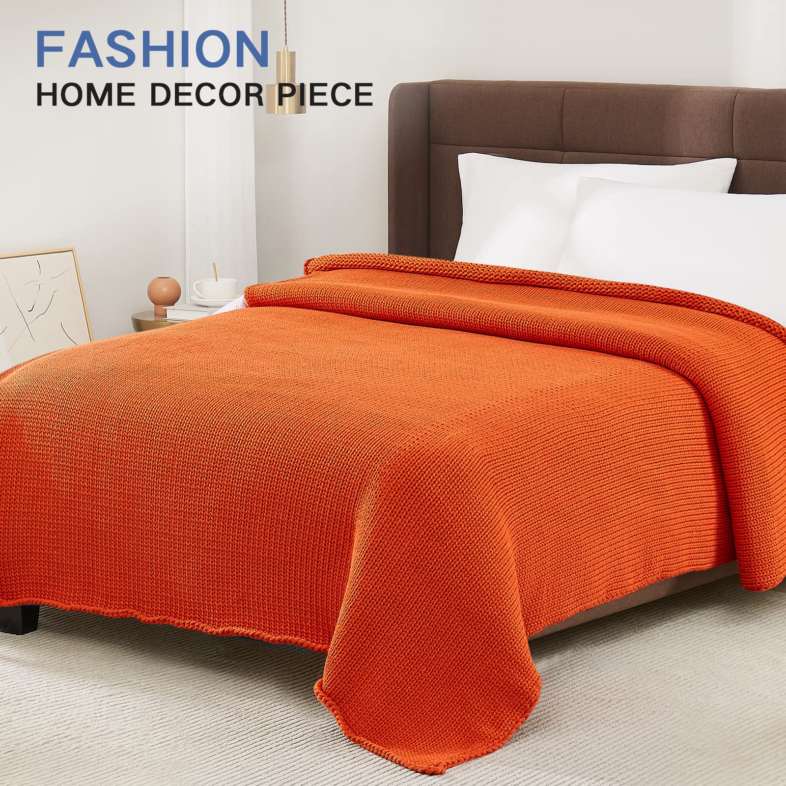 Guohaoi Knitted Weighted Blanket(Orange 50''X60'' 5Lbs),Home D  Cor Cooling Throw Blanket For Hot Sleepers,Hand Made Chunky Knit