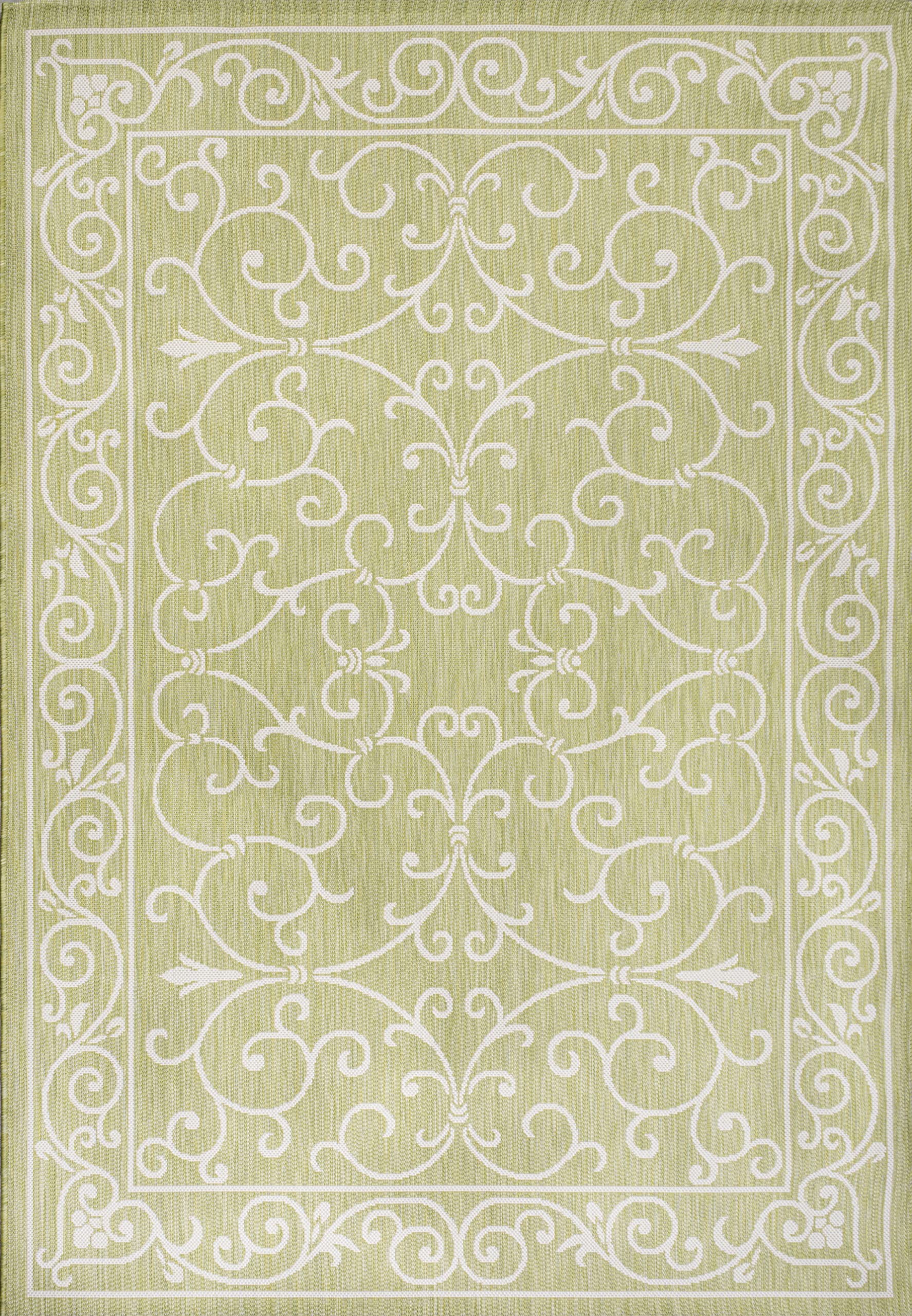 Jonathan Y Smb106H-5 Charleston Vintage Filigree Textured Weave Indoor Outdoor Area Rug, Coastal,Traditional,Transitional Easy Clean,Bedroom,Kitchen,Backyard,Patio, Non-Shed, Green/Cream, 5 X 8