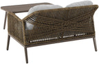 Crosley Furniture Haven 2-Piece Wicker Outdoor Coffee Table and Loveseat Patio Furniture Set for Porch, Light Brown with Light Gray Cushions