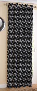AIRWILL Cotton Zig Zag Designed Blackout and Room Darkening 7ft Door Curtains Pack of 1 pc. (Geometric  Black)