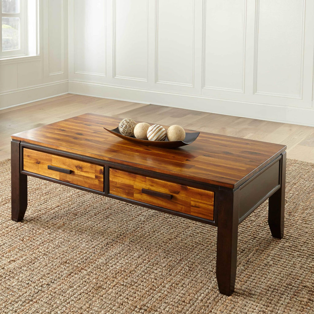 Steve Silver Company Abaco Cocktail Contemporary Style, Two-Toned Cordovan Cherry Finish, with Storage Drawers Table, 50 inches, Red