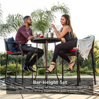 Best Choice Products 3-Piece Patio Bar Table Set, Outdoor Wicker Bar Height Bistro Furniture For Backyard, Poolside, Balcony W/Barstools, Cushions, Steel Frame - Brown/Red