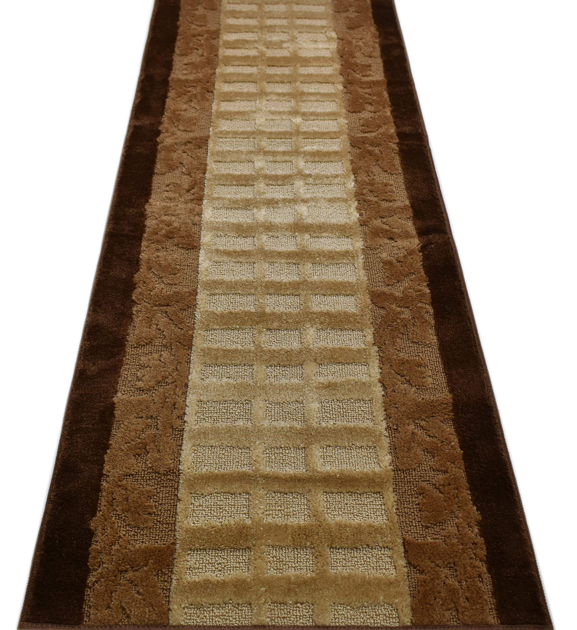 ORFA HOME Custom Size Leaves Hallway Runner Rug Slip Resistant, 26 Inch Wide x Your Choice of Length Size, Brown, 26 Inch X 32 F