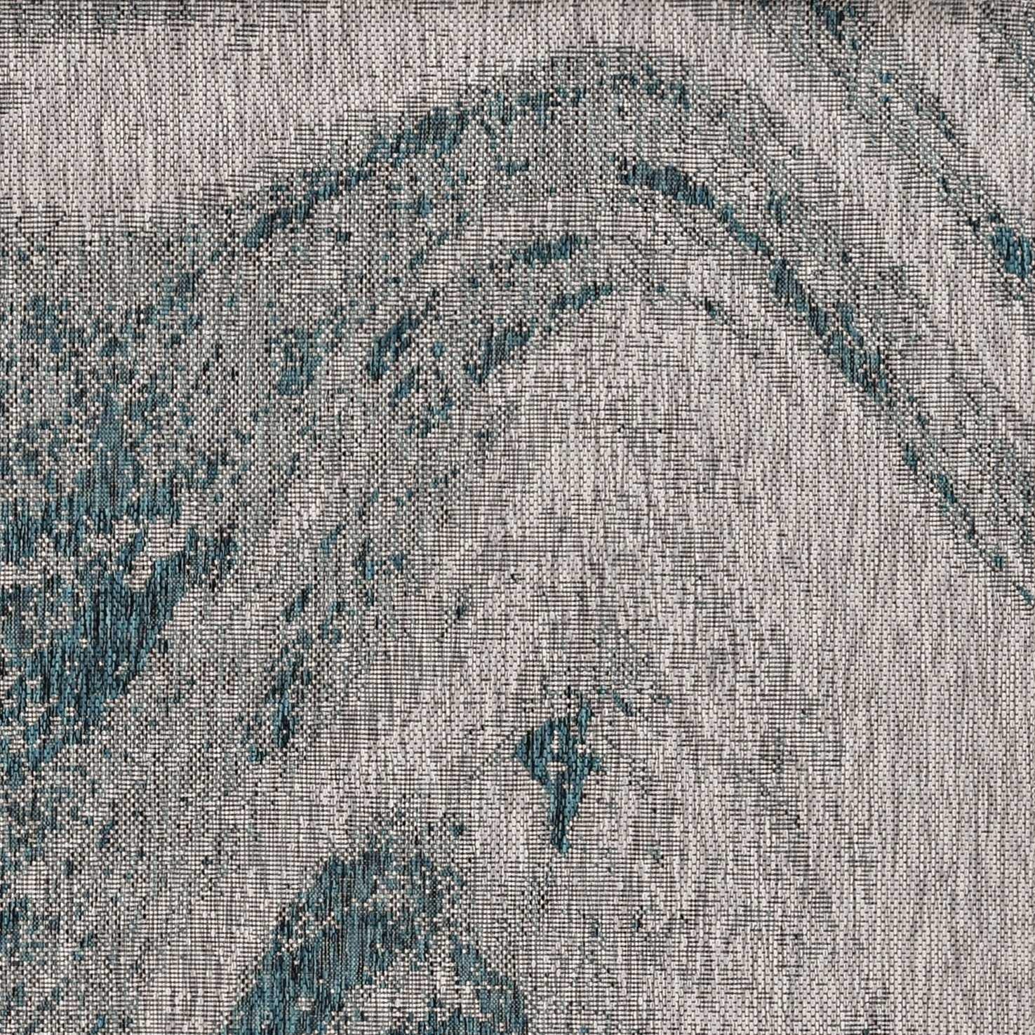 HomeRoots 5' X 8' Grey Or Teal Abstract Waves Rug