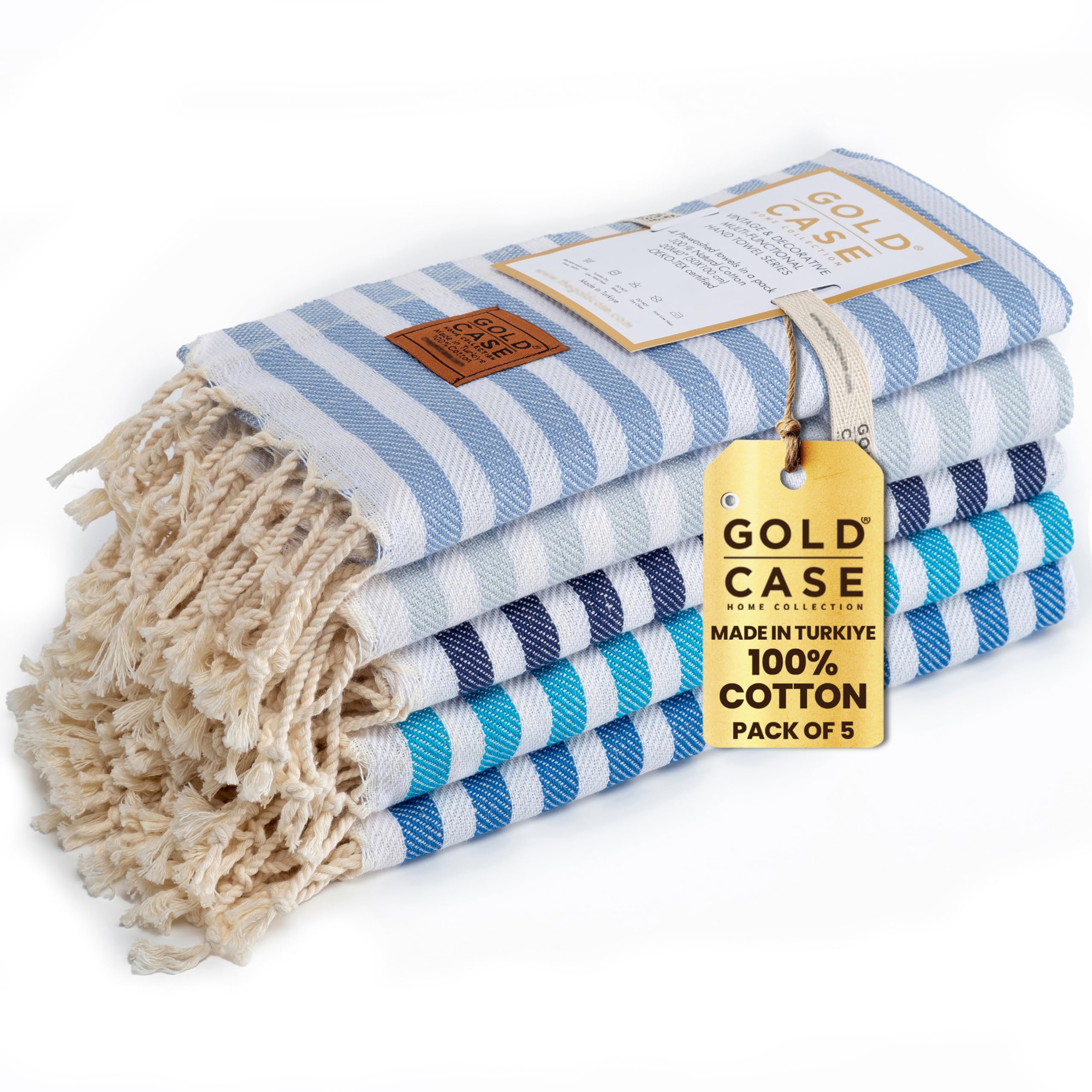 GOLD CASE HOME COLLECTION Myra Turkish Hand Towels for Bathroom Set of 5-100% Cotton Bathroom Hand Towels - Kitchen Hand Towels 