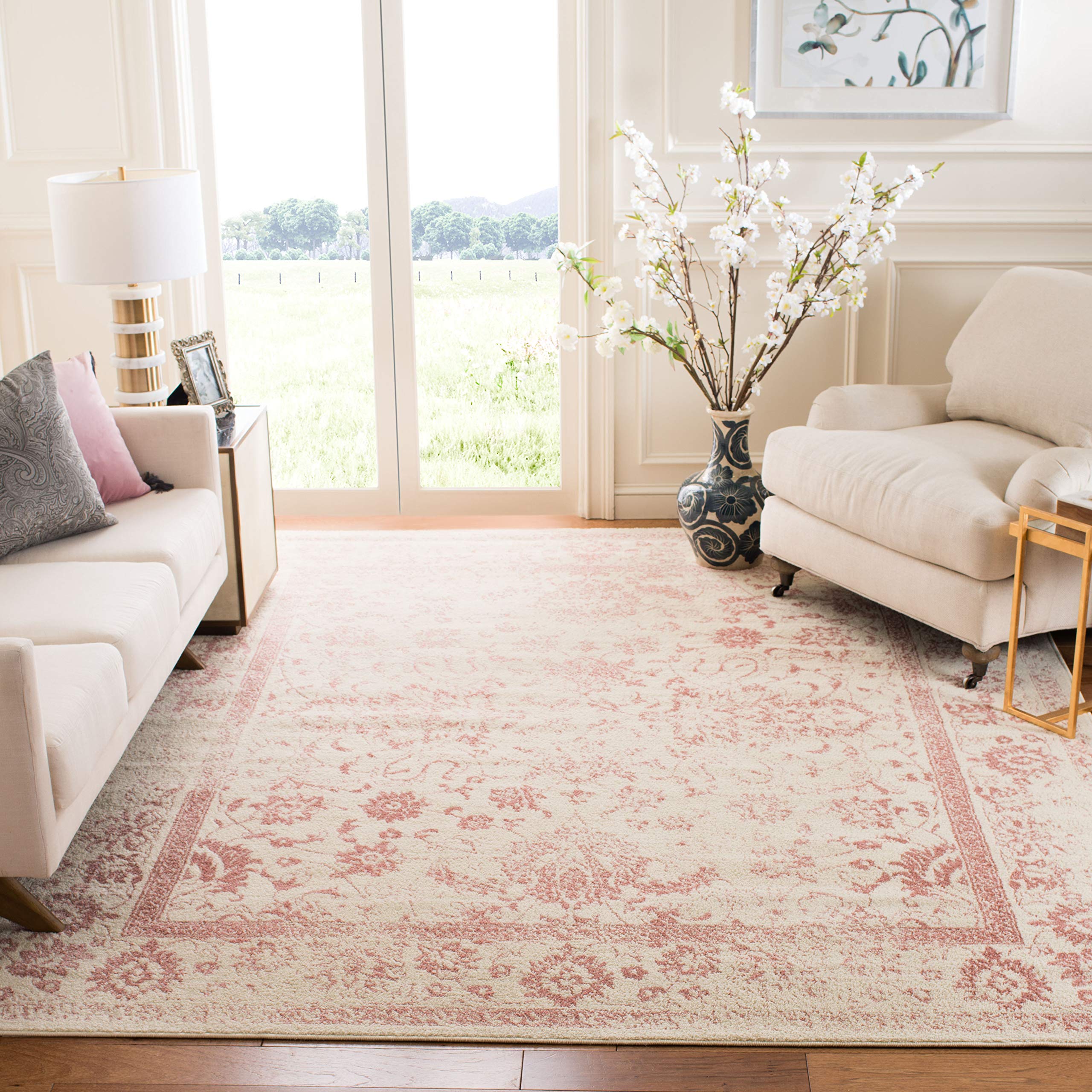 SAFAVIEH Adirondack Collection X-Large Area Rug - 11 x 15, Ivory & Rose, Oriental Distressed Design, Non-Shedding & Easy Care,
