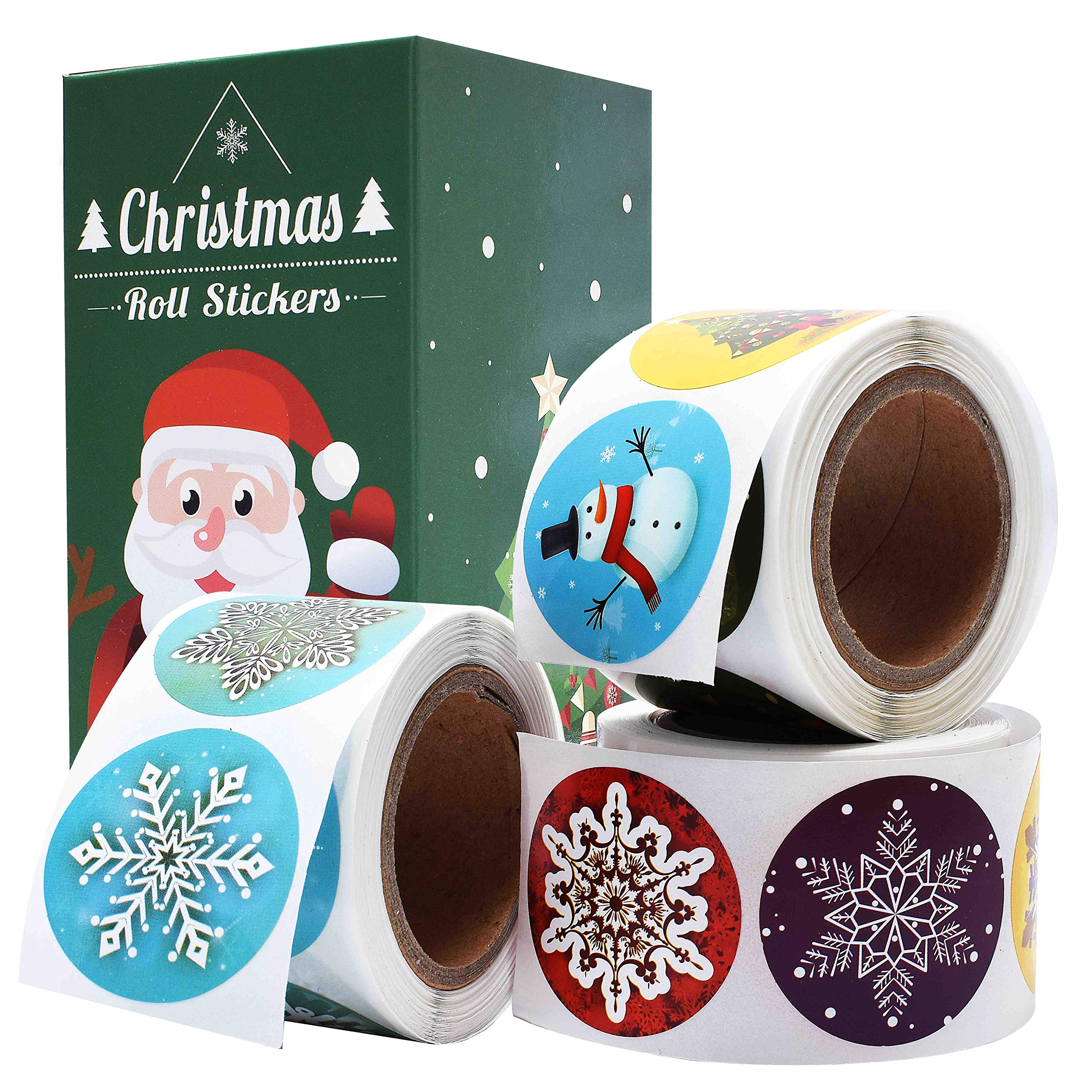 Cualfec Christmas Stickers Roll Winter Holiday Stickers 1.5' Round - 21 Designs Assortment 630 Stickers