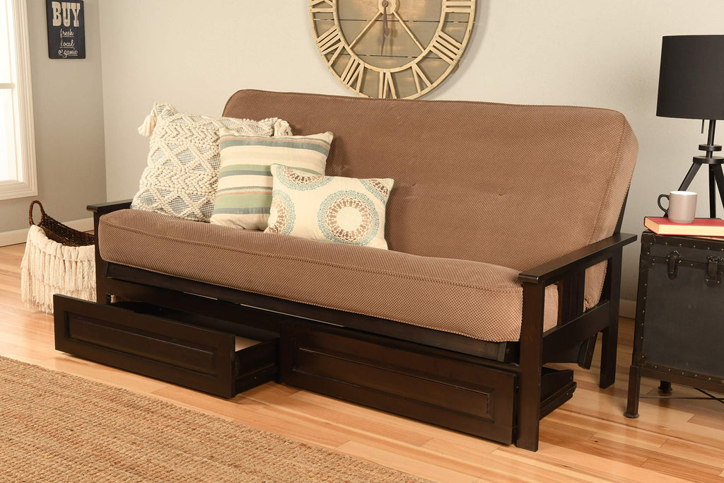 Kodiak Furniture Monterey Futon Set with Storage Drawers, with Espresso Base and Marmont Mocha Mattress