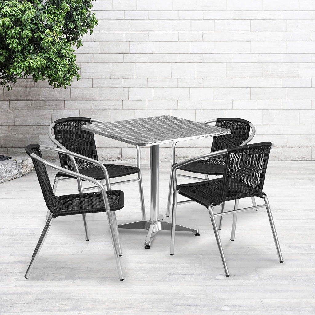 Flash Furniture Lila 27.5'' Square Aluminum Indoor-Outdoor Table Set With 4 Black Rattan Chairs
