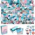 Blue Aesthetic Wall Collage Kit, 100 Set 4x6 inch, Pink VSCO Room Decor for Teen Girls, Summer Beach Wall Art Print, Dorm Photo 