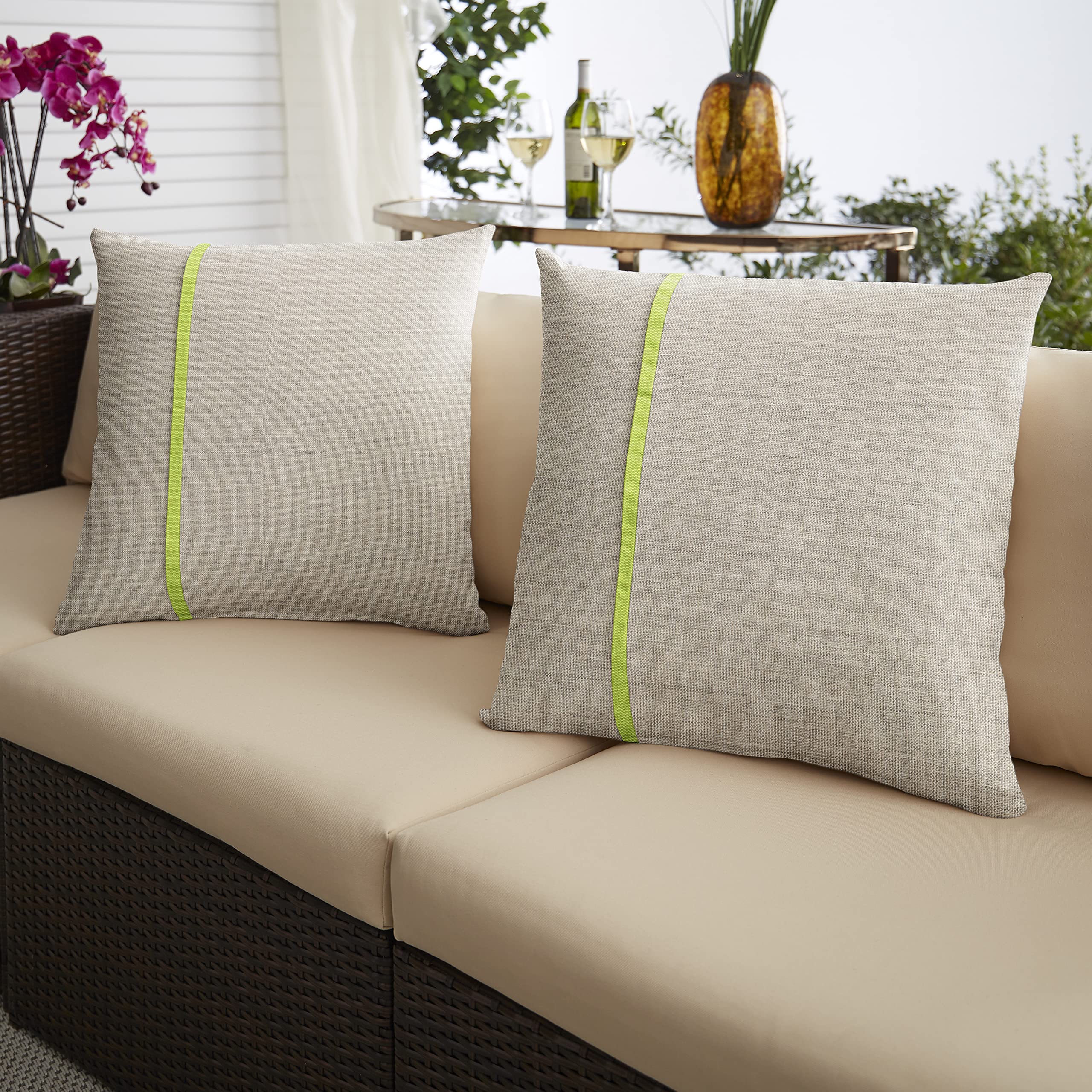 Sorra Home Indoor Outdoor Sunbrella Square Pillows, Set Of 2, 20 X 20, Silver Grey & Bright Green