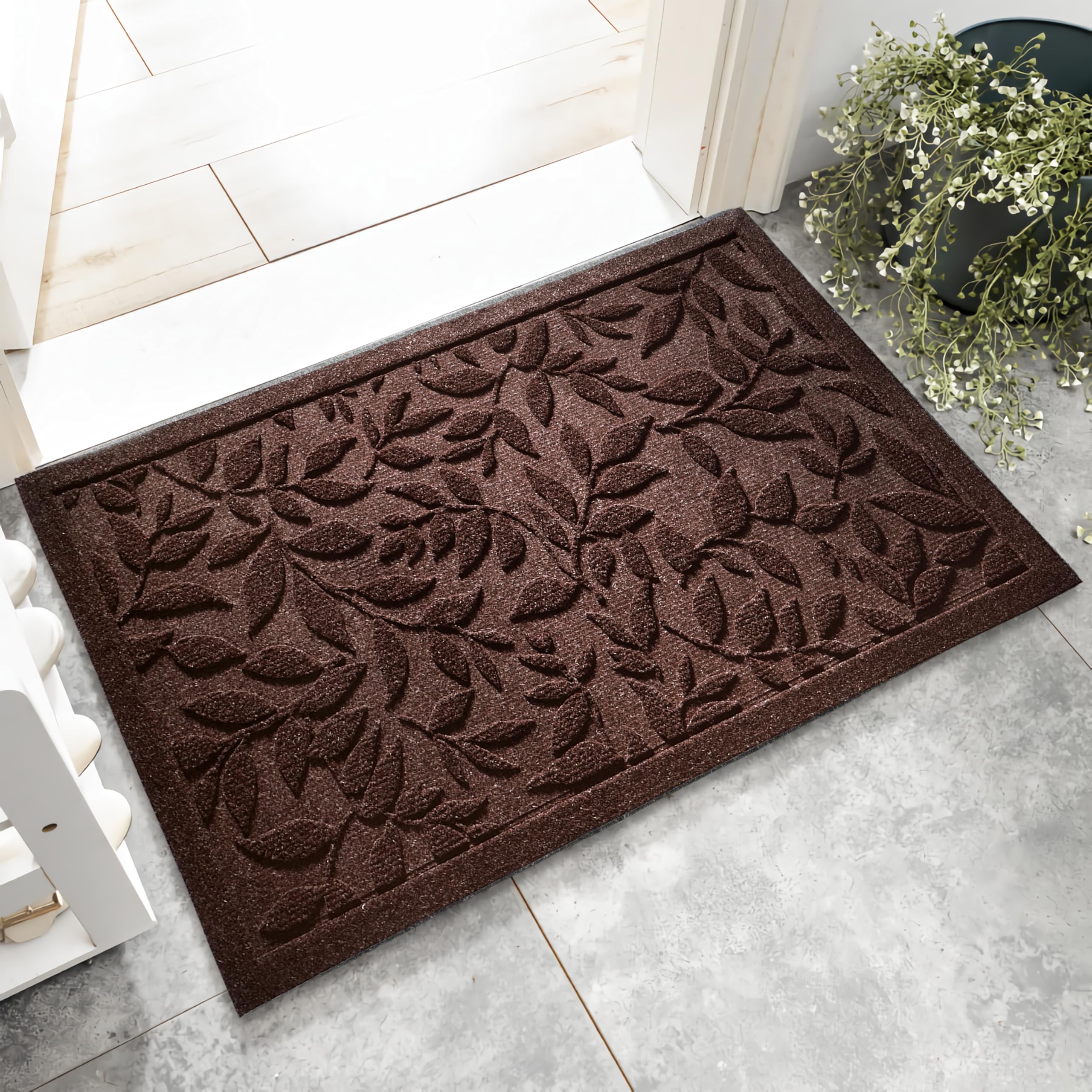 Vivanest Coffee Brown Leaves Fall Outdoor Indoor Entrance Doormats, Absorbent Durable Heavy Duty Welcome Front Door Mat,Thick Na