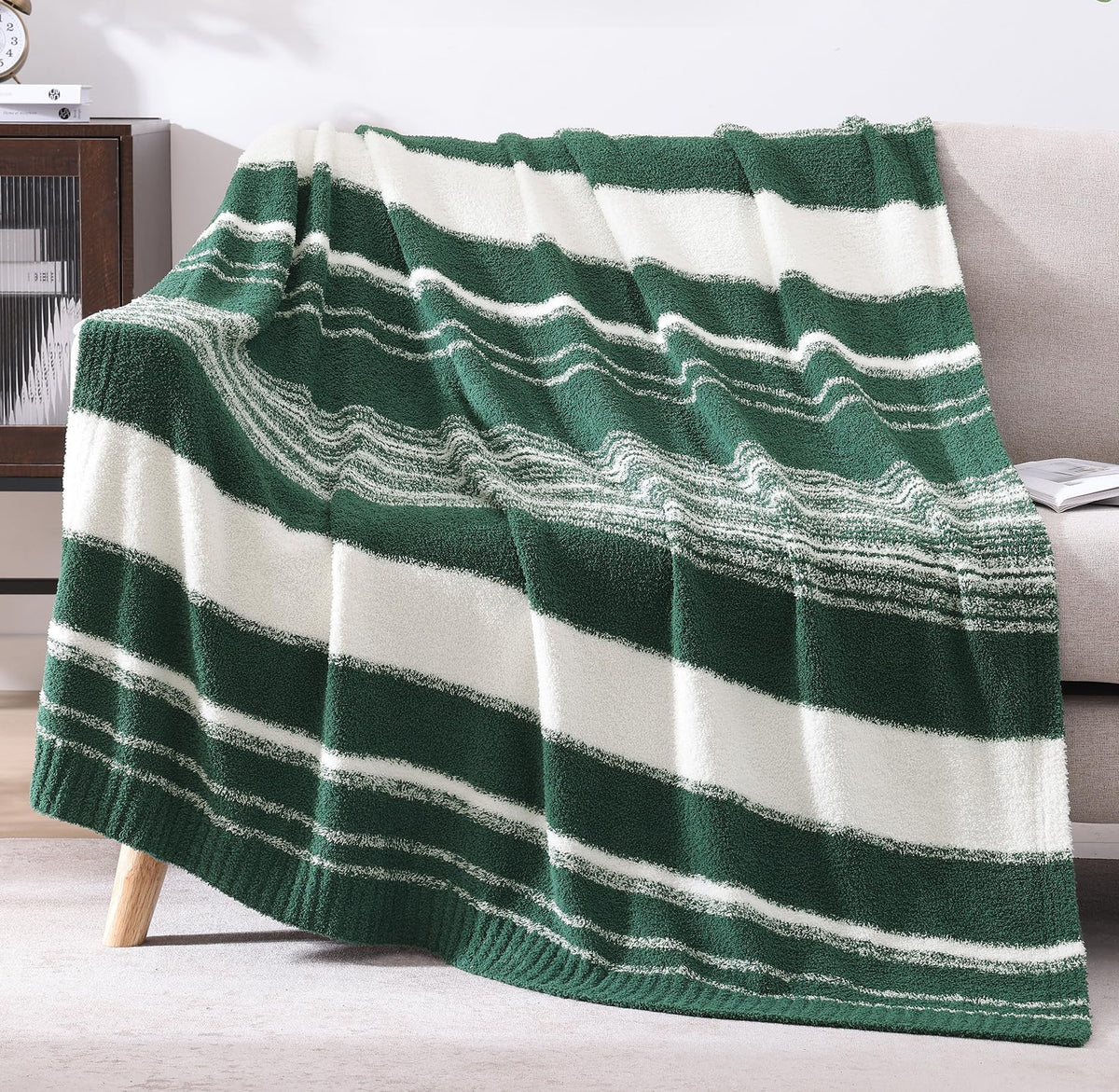 Wrengonge Dark Green Throw Blanket, 50X70 Soft Cozy Microfiber Striped Throw Blankets For Couch, Sofa, Bed, Travel, Lightweight