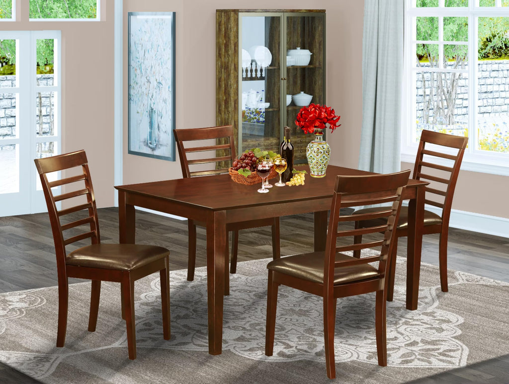 East West Furniture CAML5-MAH-LC 5 Piece Dining Set Includes a Rectangle Dinner Table and 4 Faux Leather Kitchen Dining Chairs, 36x60 Inch, Mahogany