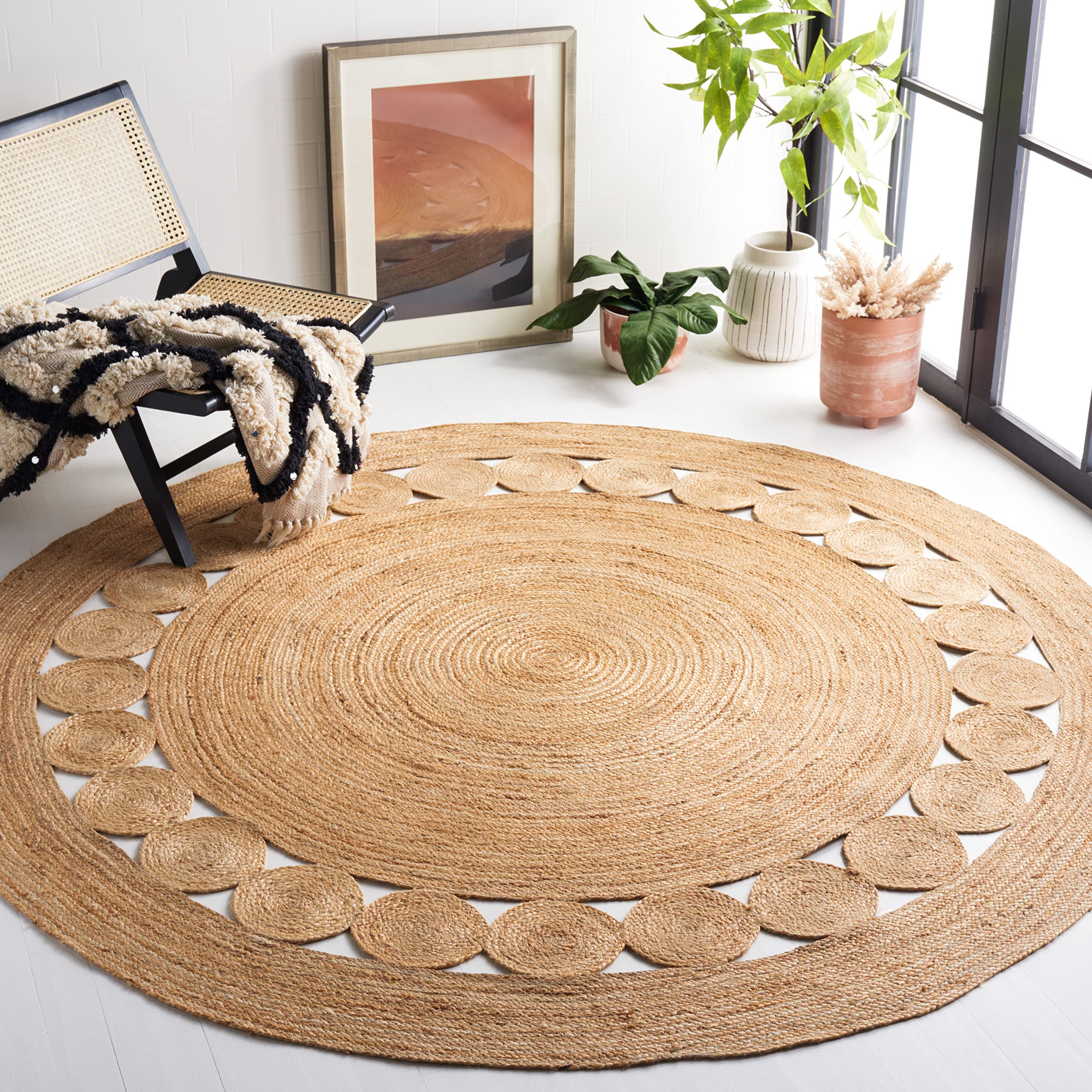 SAFAVIEH Natural Fiber Collection Area Rug - 3 Round, Natural, Handmade Boho Charm Farmhouse Jute, Ideal for High Traffic Areas