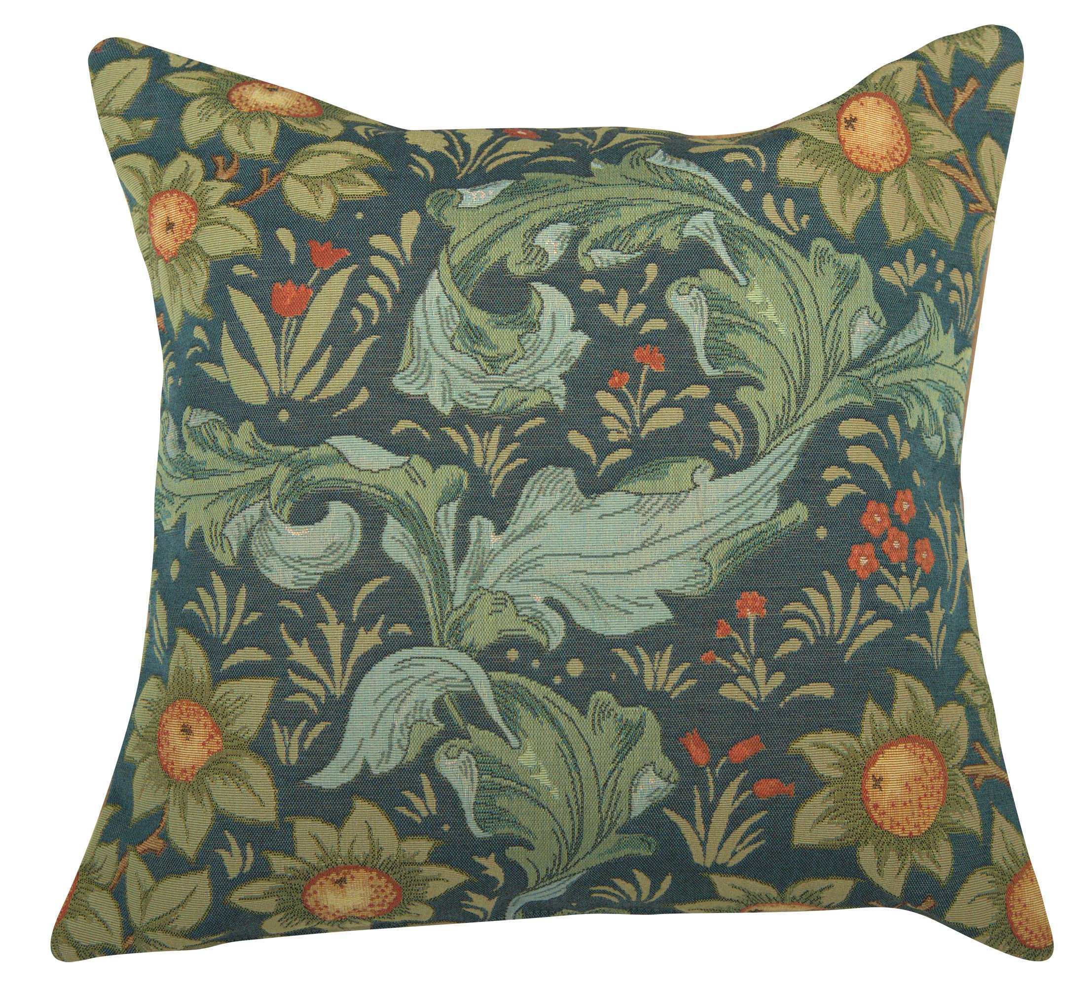 Charlotte Home Furnishings Inc. Arabesques W/Orange Tree Blue Square Throw Pillow Cover - 19 X 19 Decorative Boho Cushion Cotton